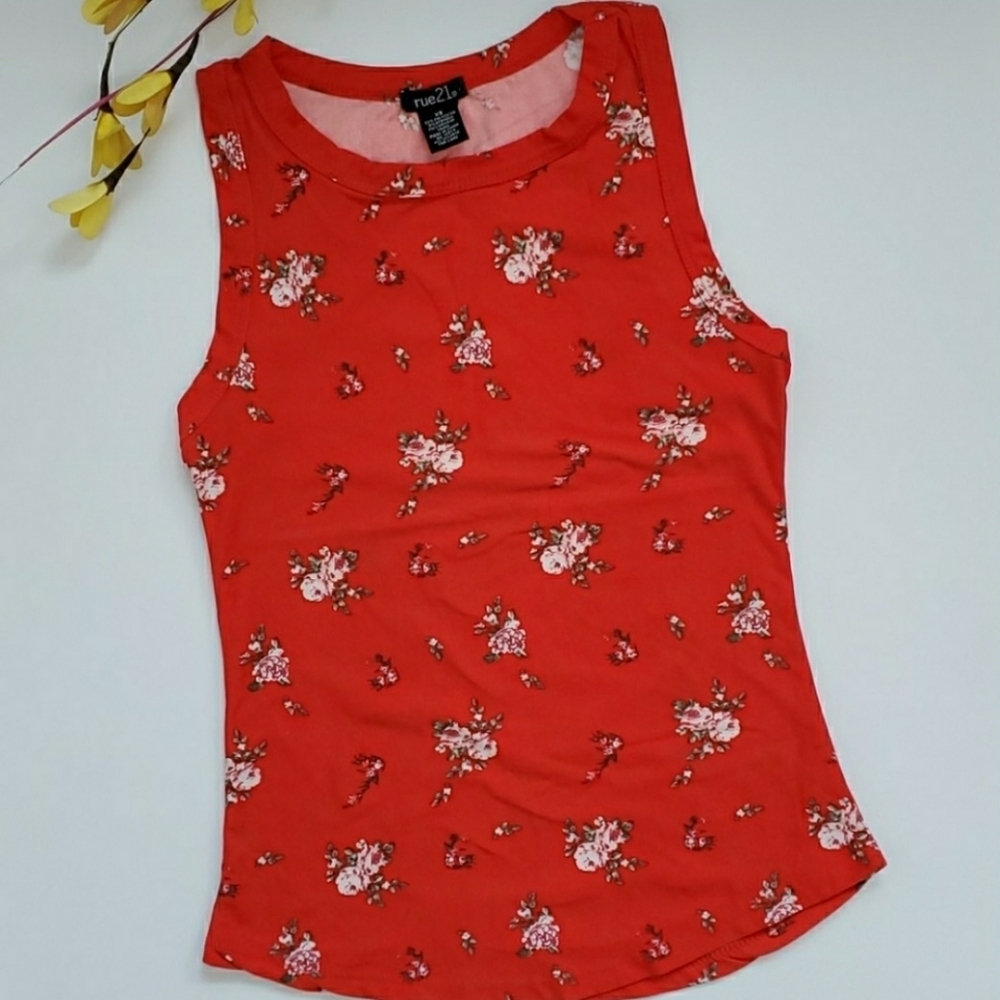 Red Floral Sleeveless Top